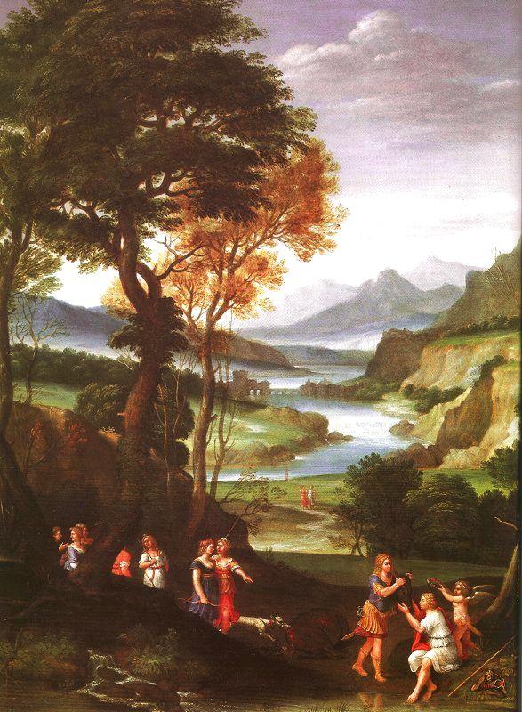  Gian  Battista Viola Landscape with Meleager and Atlanta oil painting picture